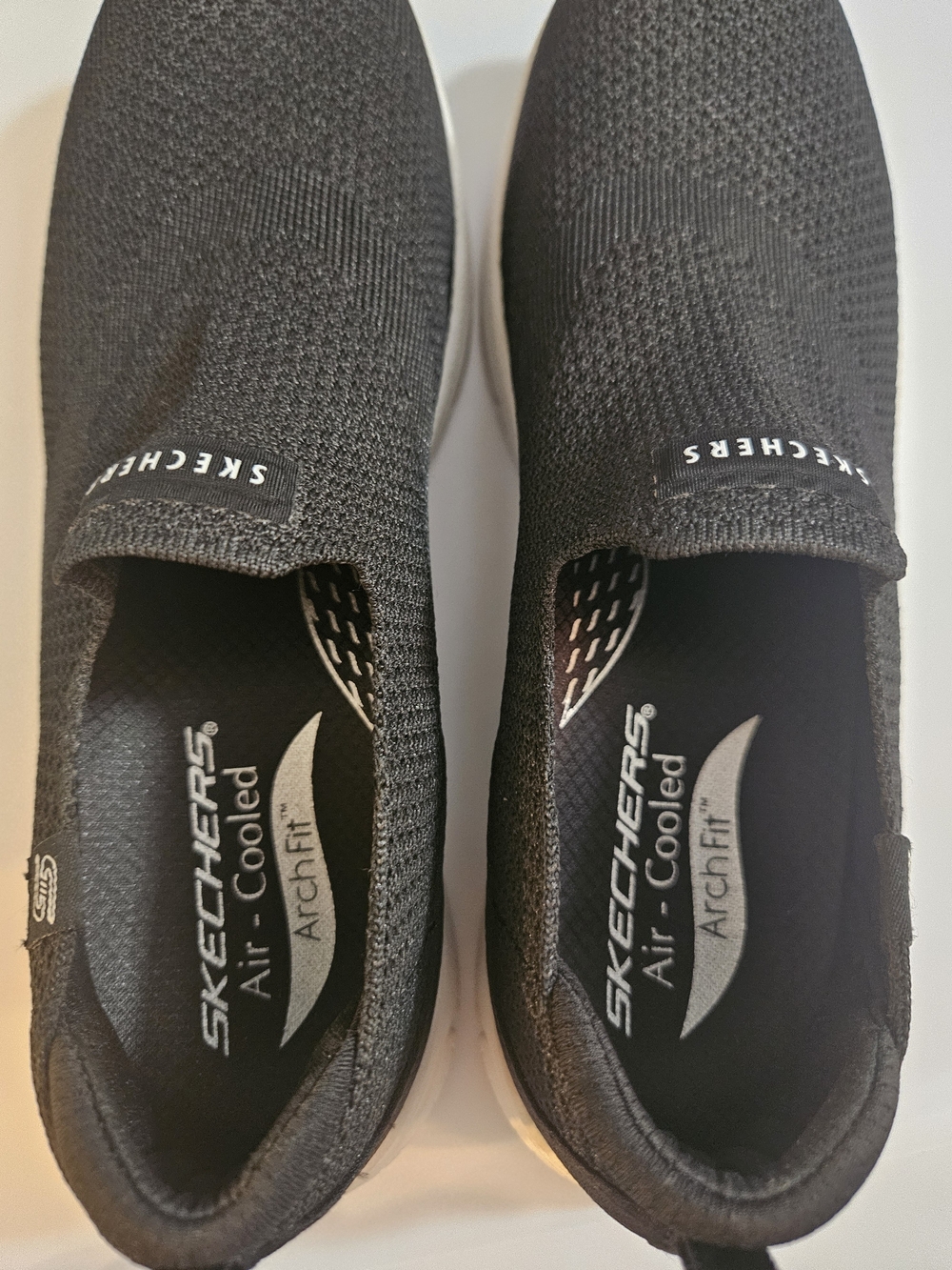 Skechers Black Slip-On Knit Sneakers with White Sole - Picture 5 of 10
